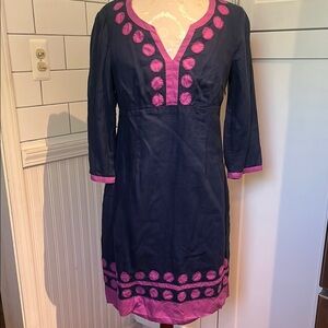 Boden Navy and Pink Embroidered Midi Dress